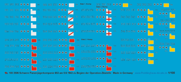 Peddinghaus-Decals 1/100 3506 Flames of War Schwere Panzerjägerabt 653 by the  5.6.1943 during  Operation Citadell