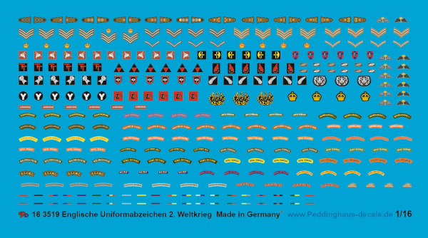 Peddinghaus-Decals 1:16  3519 English Uniformmarkings 2. WW