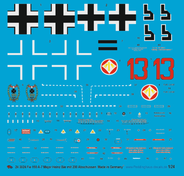 Peddinghaus-Decals 1/24 3524 Fw 190 A-7 Major Heinz Bär mit 200 Abschüssen