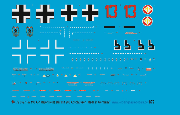 Peddinghaus-Decals 1/72 3527 Fw 190 A-7 Major Heinz Bär mit 200 Abschüssen