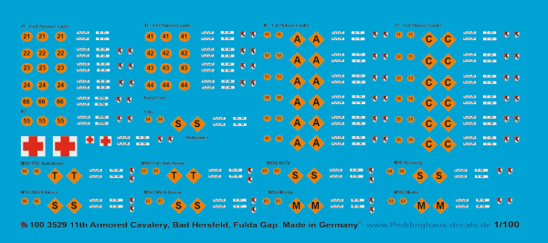 Peddinghaus-Decals 1/100 3529 Team Yankee 11th.Armored Cavalery, Bad Hersfeld, Deutschland, Fulda Gap, M60 and M 113