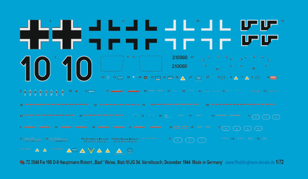 Peddinghaus-Decals 1/72 3544 Fw 190 D-9 Hauptmann Robert "Bazi" Weiss, Stab IV/JG 54 ,Varrelbusch, Dezember 1944
