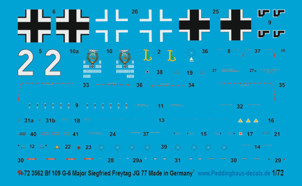 Peddinghaus-Decals 1/72 3562 BF 109 G-6 Major Siegfried Freytag JG 77