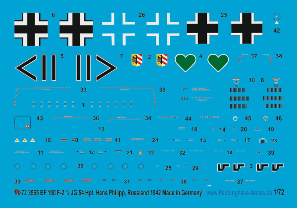 Peddinghaus-Decals 1/72 3565 Bf 109 F-2 1./JG 54 Hauptmann Hans Philipp, Russland Winter 1942