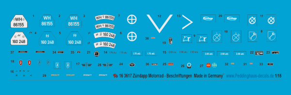 Peddinghaus-Decals 1/16 3617 Zündapp Motorrad-Beschriftungen
