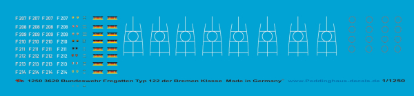 Peddinghaus-Decals 1:1250 3620 Bremen Class Typ 122 Fregatten der Bundesmarine