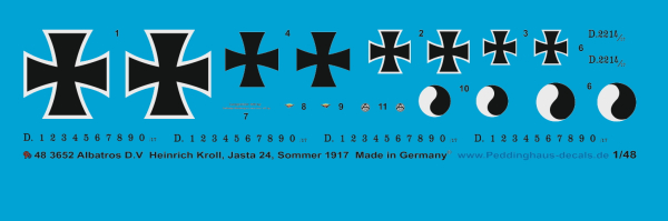 Peddinghaus-Decals 1:48 3652 Albatros D.V Heinrich Kroll, Jasta 24, Sommer 1917