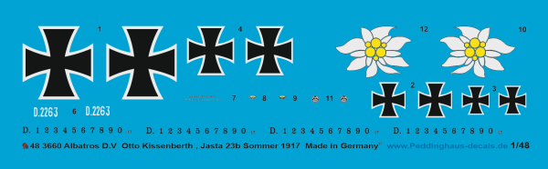 Peddinghaus-Decals 1/48 3660Albatros D.V Otto Kissenberth,  Jasta 23b, Sommer 1917