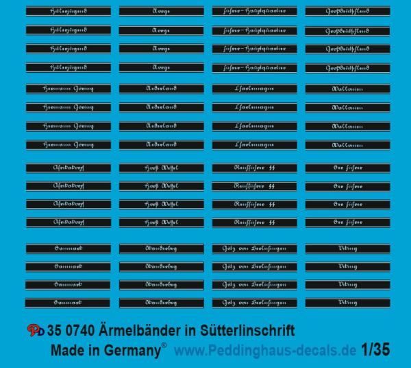 Peddinghaus-Decals 1:35  0740  Waffen SS cuff titles in Sütterlin writing
