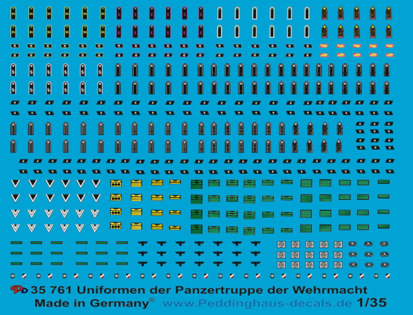 Peddinghaus-Decals 1:35  0761  Wehrmacht Uniform Teil 2 Panzertruppe-Generäle-Tarnuniformen