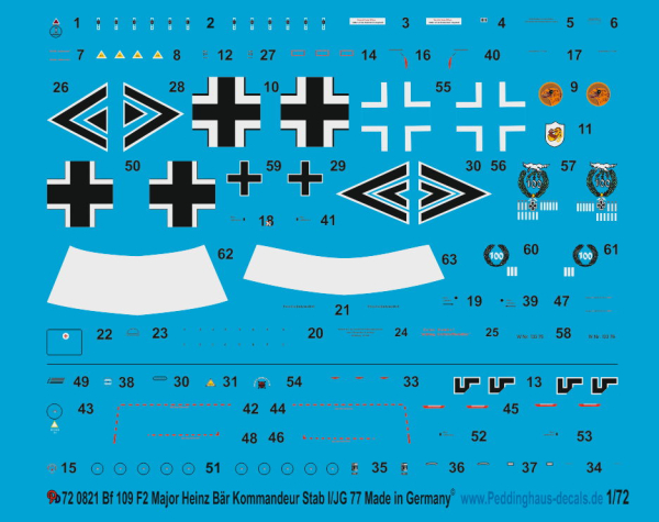 Peddinghaus-Decals 1/72 0821   Hpt Heinz Bär BF 109 f