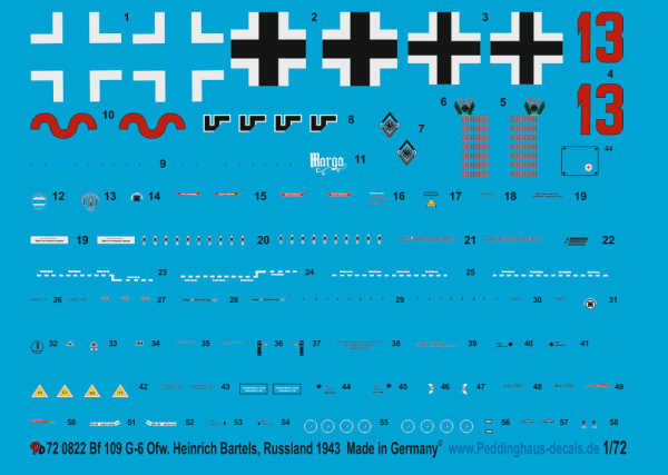 Peddinghaus-Decals 1/72 0822 Bf 109 G-6 Ofw. Heinrich Bartels, Russland 1943
