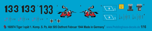 Peddinghaus-Decals 1:16 0974 1. Komp schw. Heeres Panzer Abt. 505 Ostfront Februar 1944