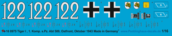 Peddinghaus-Decals 1:16 0975 1. Komp. Schw. Heeres Panzer Abt. 509 Ostfront Oktober 1943