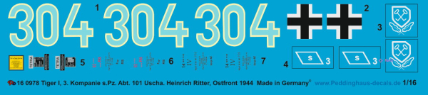 Peddinghaus-Decals 1:16 0978 3. Komp schwere SS Panzer Abt. 101 Uscha Heinrich Ritter Ostfront 44