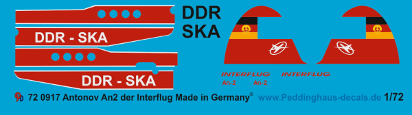 Peddinghaus-Decals 1/72 0917  Antonov An-2 Interflug Version DDR-SKA Trompeter Modell