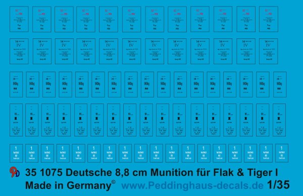 Peddinghaus-Decals 1:35  1075  Beschriftung für 8,8 cm Granaten Flak & Tiger