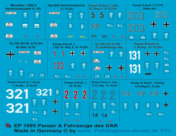 Peddinghaus-Decals 1:72 1085  12 Panzer und Fahrzeuge des DAK