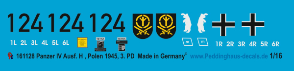 Peddinghaus-Decals 1:16 1128 Panzer IV Ausf. H Polen 1945, 3.PD