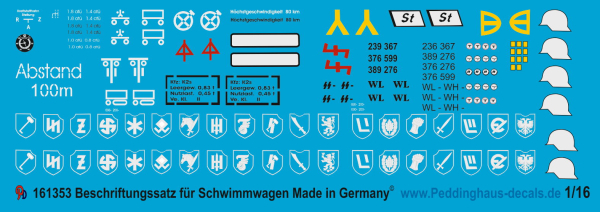 Peddinghaus-Decals 1:16 1353 markings for german Schwimmwagen