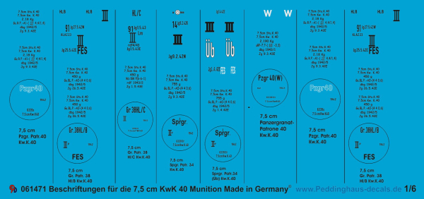Peddinghaus-Decals 1:6 1471  markings for 7,5 cm KwK 40 ammo