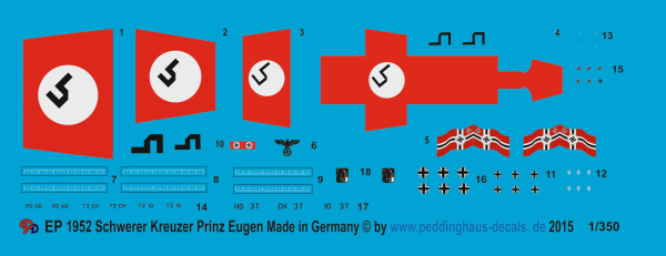 Peddinghaus 1/350 1952  Heavy cruiser Prinz Eugen -boradplanes and S-Boot markings