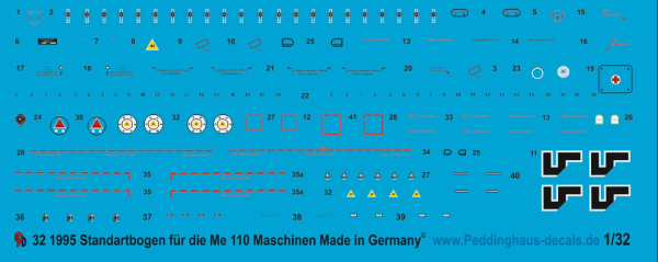 Peddinghaus 1/32 1995  Stencils for Dragons Me 110  planes