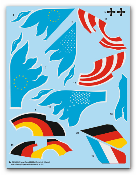 Peddinghaus-Decals 1:48 2186 MIG 29 Fulcrum Farewell 2003 Pilot Oberstl. Tom Hahn JG 73 Steinhoff