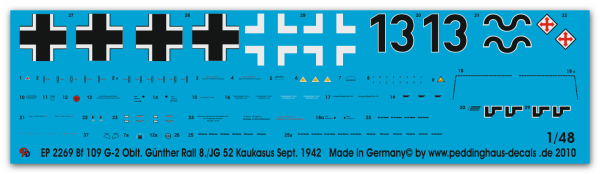 Peddinghaus-Decals 1:48 2269 Bf 109 G-2 Oblt. Günther Rall 8./JG 52 Kaukasus Sept. 1942