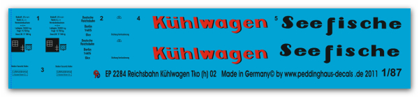 Peddinghaus-Decals 1:87 2284  Reichsbahn Kühlwagen Tko(h)02 " Seefische"-"Kühlwagen"