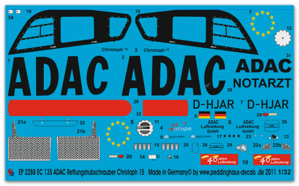 Peddinghaus-Decals 1:32  2288  EC 135 ADAC Christoph 15