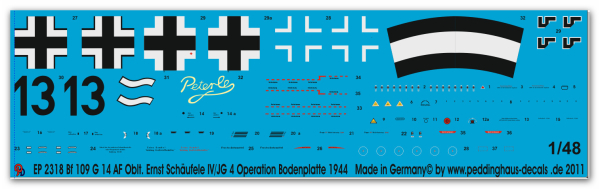 Peddinghaus-Decals 1:48 2318 Bf 109 G14 Oblt. Schäufele Operation Bodenplatte 1944
