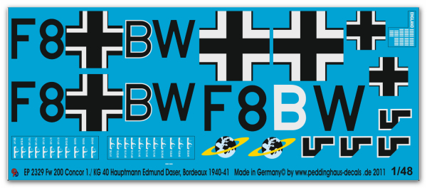 Peddinghaus-Decals 1:48 2329 Fw 200 Condor 1./KG 40 Hauptmann Edmund Daser, Bordeaux 1940-41