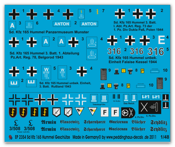 Peddinghaus-Decals 1/48 2354 Sd. KFz 165 Hummel Geschütze