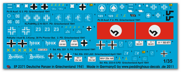 Peddinghaus-Decals 1:35 2371 Deutsche Panzer in Griechenland 1941