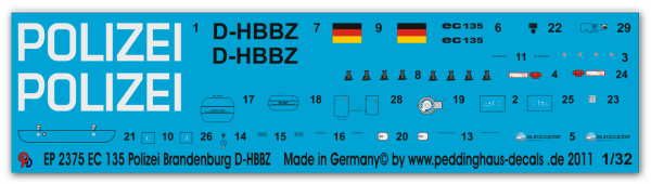 Peddinghaus-Decals 1:32  2375  EC 135 Polizei Brandenburg D-HBBZ