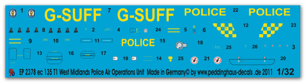 Peddinghaus-Decals 1:32  2378  Ec 135 T1 West Midland Air Police unit