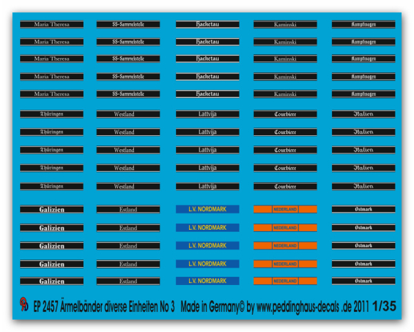 Peddinghaus-Decals 1:35  2457  Ärmelbänder diverse Einheiten No 3