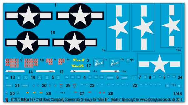 Peddinghaus-Decals 1:48 2470 Hellcat F6 F Cmdr. David Canpbell, Commander Air Group 15 " Minis III"
