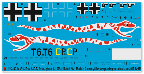 Peddinghaus-Decals 1:48 2480 Ju 87B-2 Trop 6./ST.G 2 Timini, Lybien, Juli 1941 Hubert Pölz