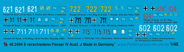 Peddinghaus-Decals 1:48 2494 8 different Mark IV Ausf. J 1944-1945