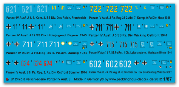 Peddinghaus 1/87  2496 8 different Mark IV Ausf. J 1944-1945