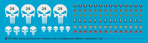Peddinghaus-Decals 1:16  2984 Punischer Patches US Army Irak- Afganistan