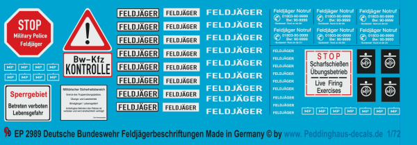 Peddinghaus-Decals 1:72  2989 Deutsche Bundeswehr Feldjägerbeschriftungen