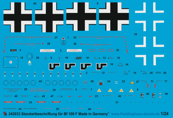 Peddinghaus 1/24 3033 Standartbeschriftung für eine BF 109 F-4