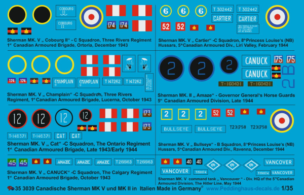 Peddinghaus-Decals 1:35 3039 Canadian Sherman tanks in Italy , 2. WW