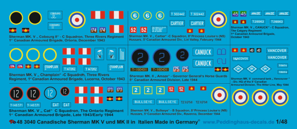 Peddinghaus-Decals 1/48 3040 Canadian Sherman Tanks in Italy, 2. WW