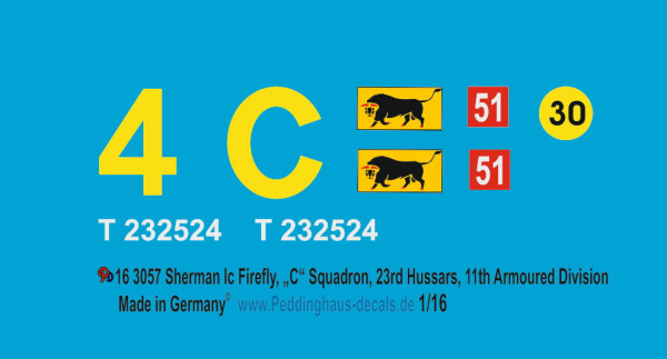 Peddinghaus-Decals 1:16 3057 Sherman Ic Firefly, "C" Squadron, 23rd Hussars, 11th Armoured Division