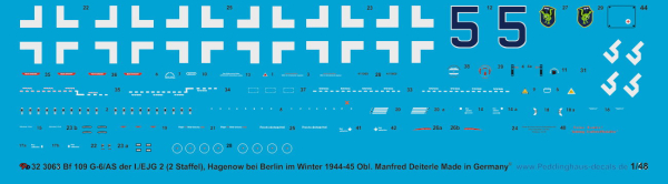 Peddinghaus-Decals 1:48 3063 Bf 106 G-6/AS der I./ EJG 2 (2.Staffel) Hagenow bei Berlin Winter 1944/45 Obl. Manfred Deiterle
