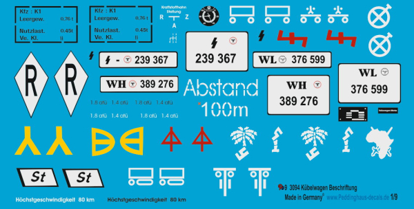 Peddinghaus-Decals 1:9  3094 markings for the Kübelwagen old Esci or Revell Model